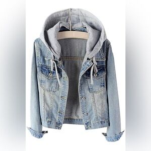 Light Blue Denim Jacket with Gray Hood